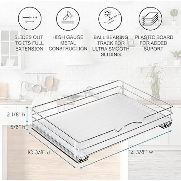 Pull Out Cabinet Organizer Chrome 14” x 10” Spice Rack Shelf - Picture 3 of 3